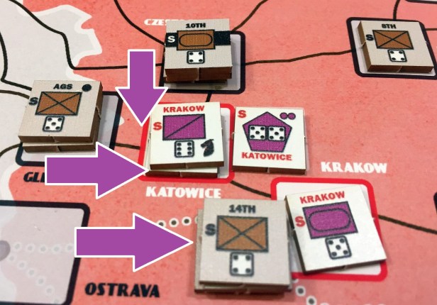 The biggest attack comes in the south - Krakow falls but Katowice - despite being attacked from two sides - holds on.
