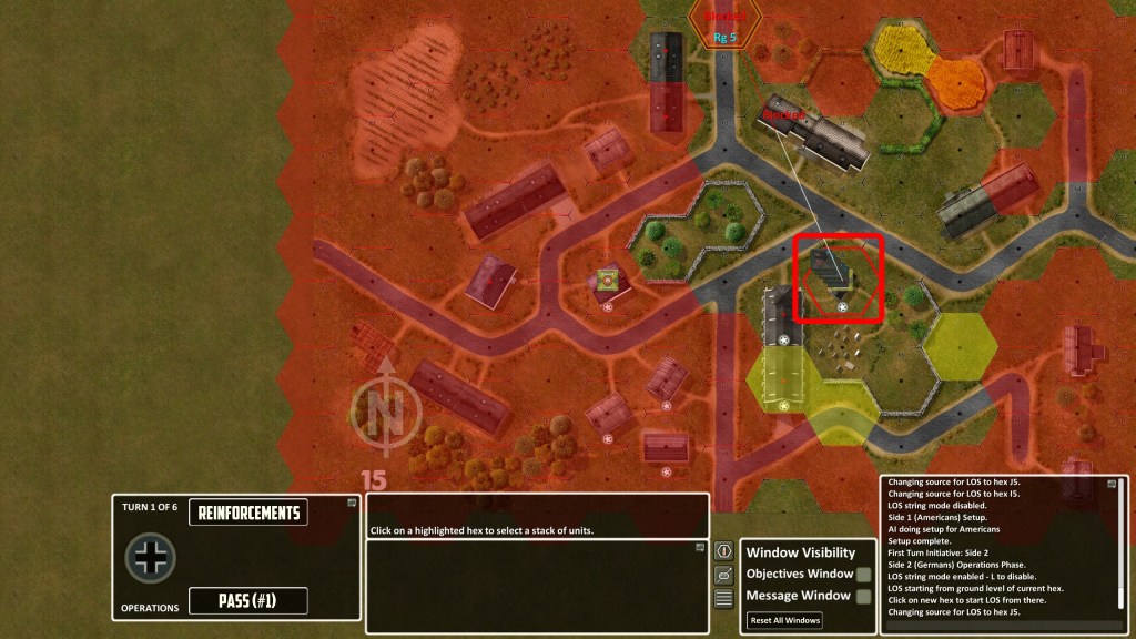 This time I am attacking as Germans; before deploying my soldiers, I checked Line of Sight of enemy (very cool option in the app). I know where they can see me and where it is safe to move.