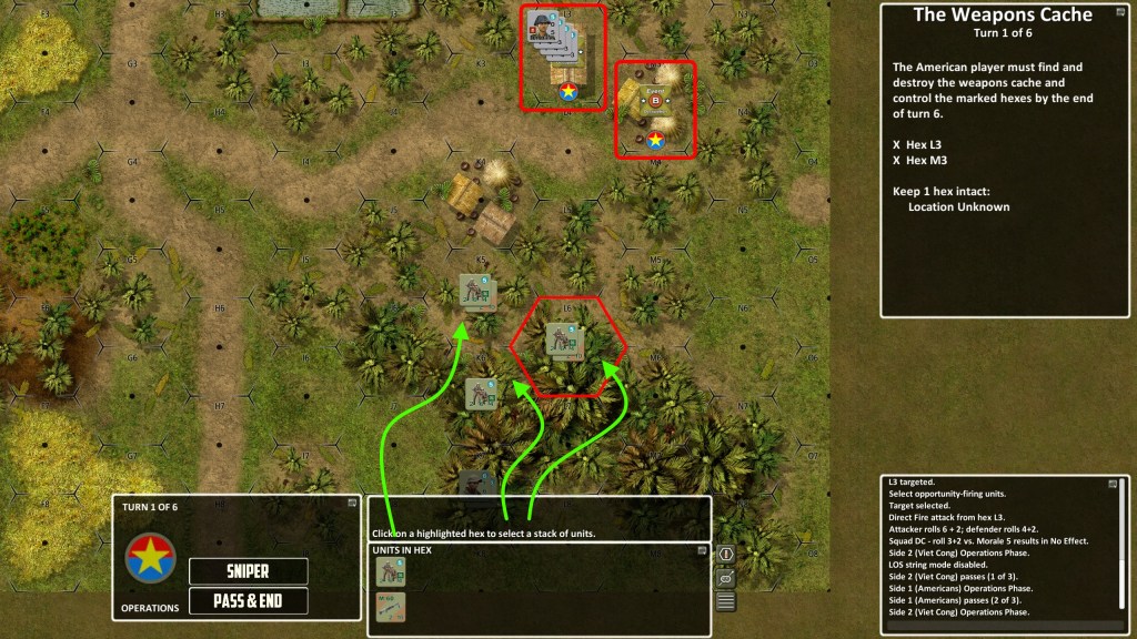 This time I played as Vietcong. My main forces were located inside village, while enemy was approaching from the South.